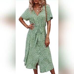 Casual Button Down Floral Midi Dress